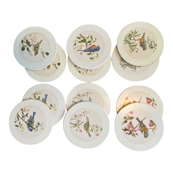 Vintage English cork bottom coaster with a bird theme, 12 pcs - Picture 4 of 16